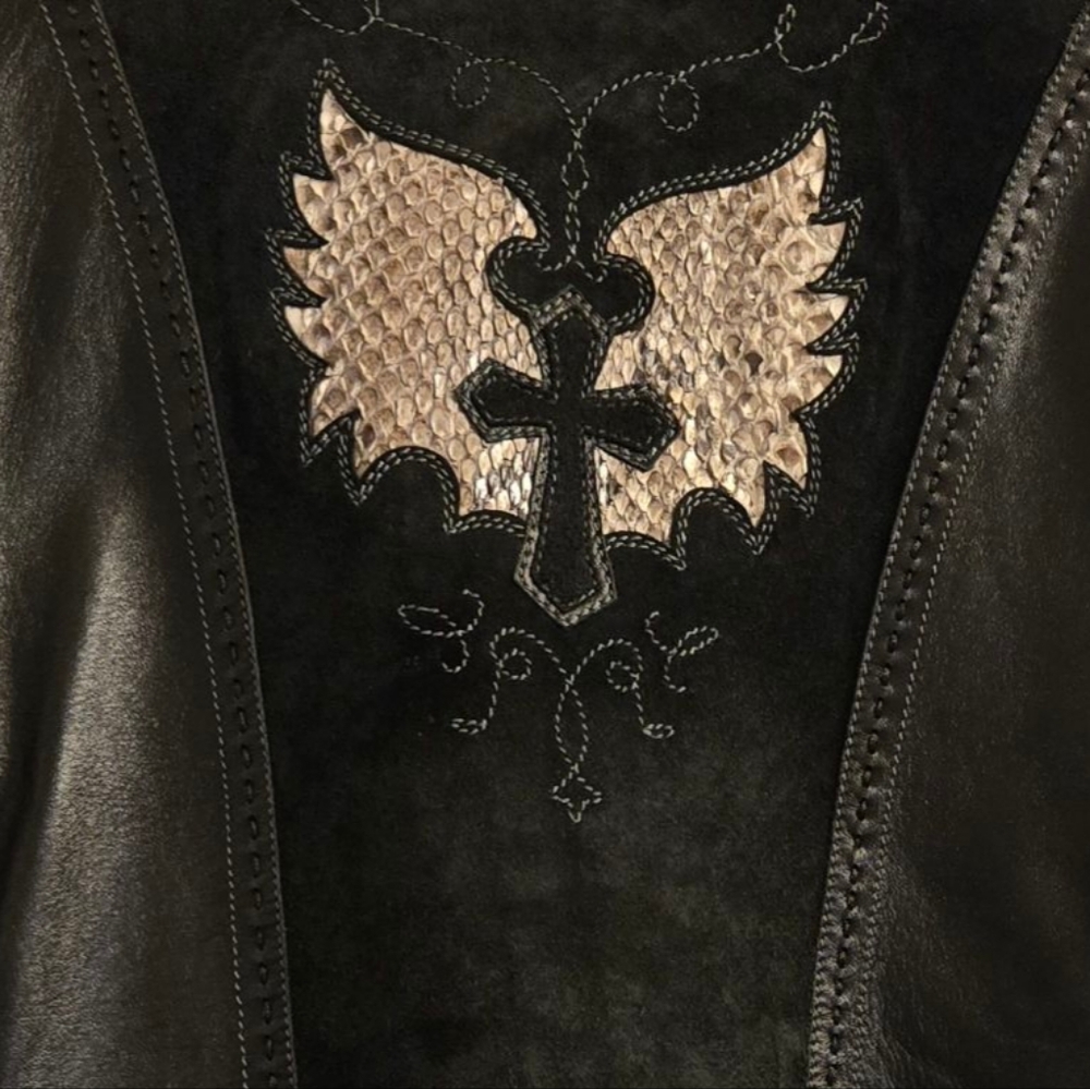 Black Lamb Leather Jacket With Real Python Inlay. - image 1